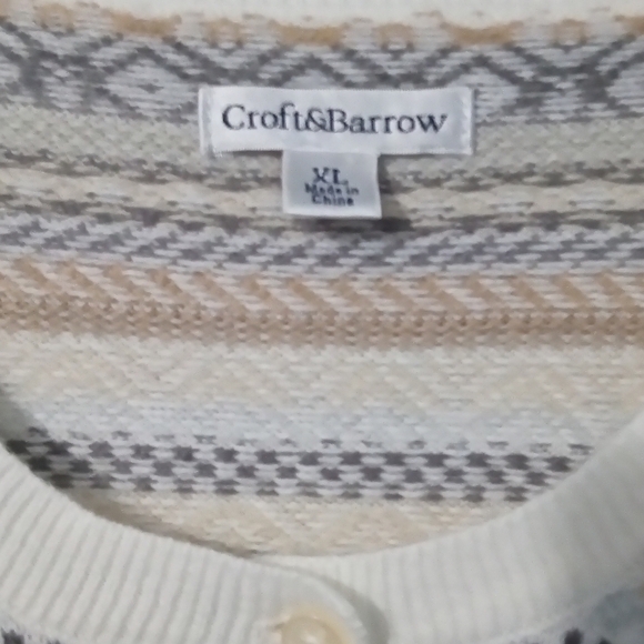 Croft & Barrow Cream and Blue Patterned Sweater - Picture 2 of 3